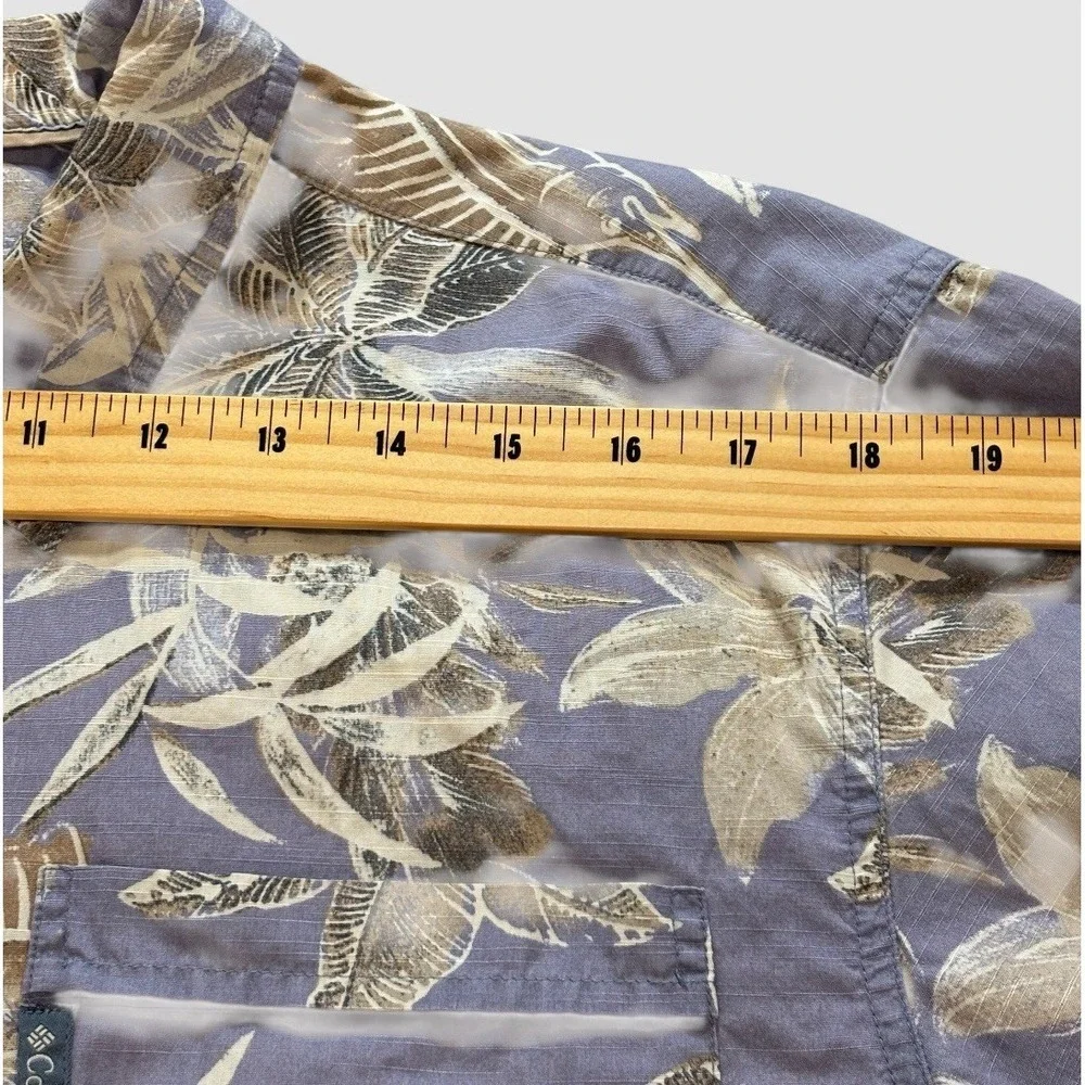 Columbia‎ Men's Medium Hawaiian Shirt 100% Cotton Palm Trees Fish Lavender Blue